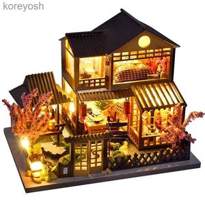 Cuisines jouer à la nourriture bricolage maison de poupée en bois maisons de poupée Miniature maison de poupée meubles Kit Led jouets pour enfants cadeau d'anniversaire L231104