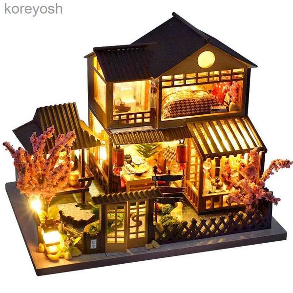 Cocinas Jugar Comida DIY Casa de muñecas Casas de muñecas de madera Casa de muñecas en miniatura Kit de muebles Juguetes LED para niños Regalo de cumpleaños L231104