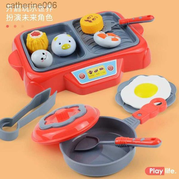 Cocinas Jugar comida Diy Mini juguetes de cocina para niños Luz y sonido Cocina pequeña Plástico seguro Juego de simulación Vajilla Niños Juguetes educativos RegalosL231026