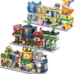 Kitchens Play Food House Building Blocs Mini City Store Street View Snack Street Childrens Toys Boys and Girls Gifts Compatible avec LEGO 2443