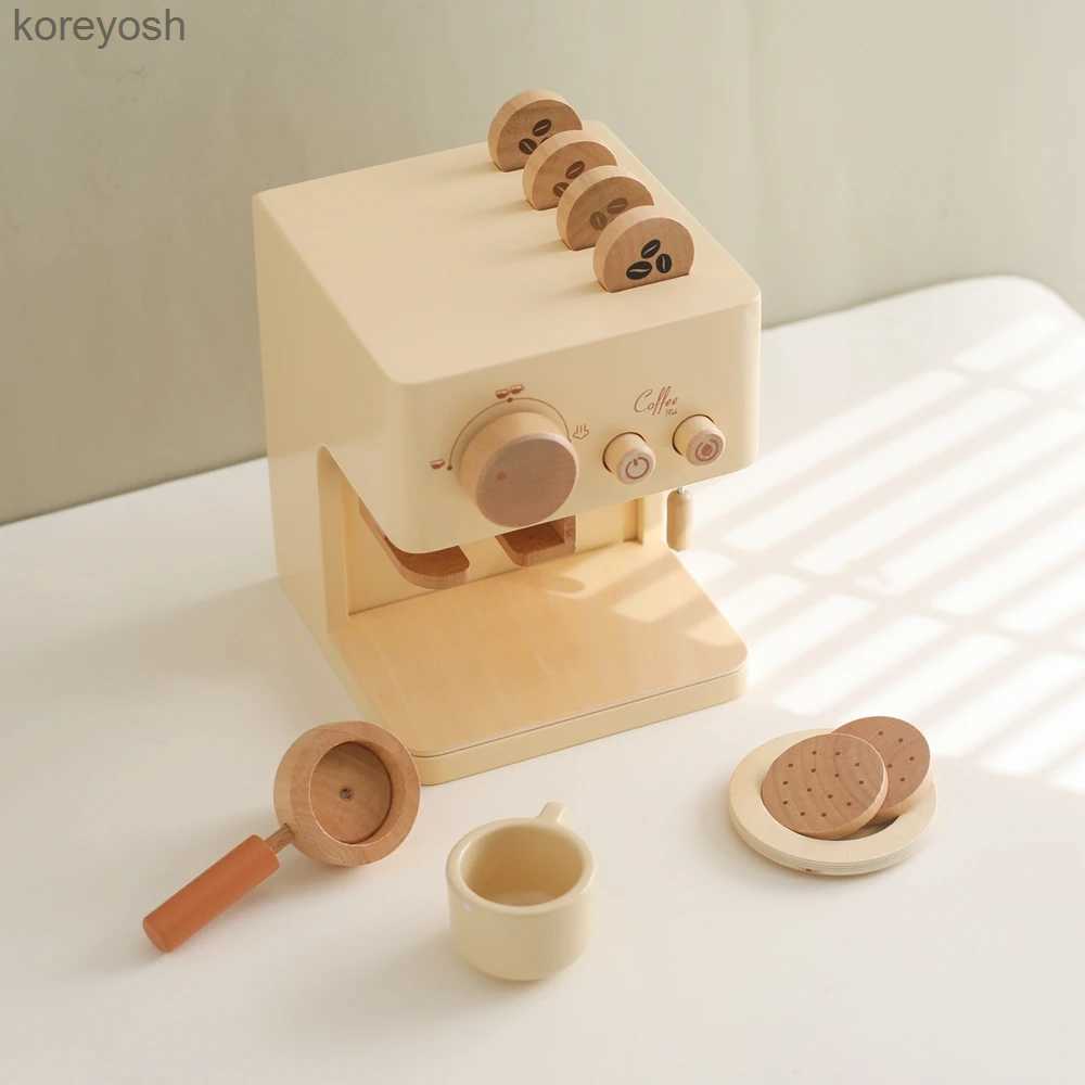 Kitchens Play Food Kid Wooden Kitchen Toy Set Children Simulated Coffee Machine Miniature Kitchen Children Cosplay Play House Educational Toy GiftL231104