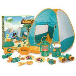 Kitchens Play Food Kids Camping Tent Set 21 pièces Firend Play Tent avec CampFire Fruit BBQ Play Kids Bug Viewer Butterfly Net y compris le télescope 2443