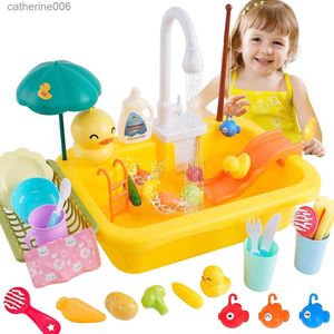 Kitchens Play Food Kids Kitchen Sink Toys Simulation Electric Dishwasher Mini Cooking Food Pretend Play House Toy Set Children Role Play Girls BoysL231026