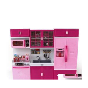 Cocinas Juego Comida Niños Niños grandes / 27S Cocina con sonido y luz Niñas Juego de juguetes de cocina de simulación Rosa Simation Armario Regalo Dhvan