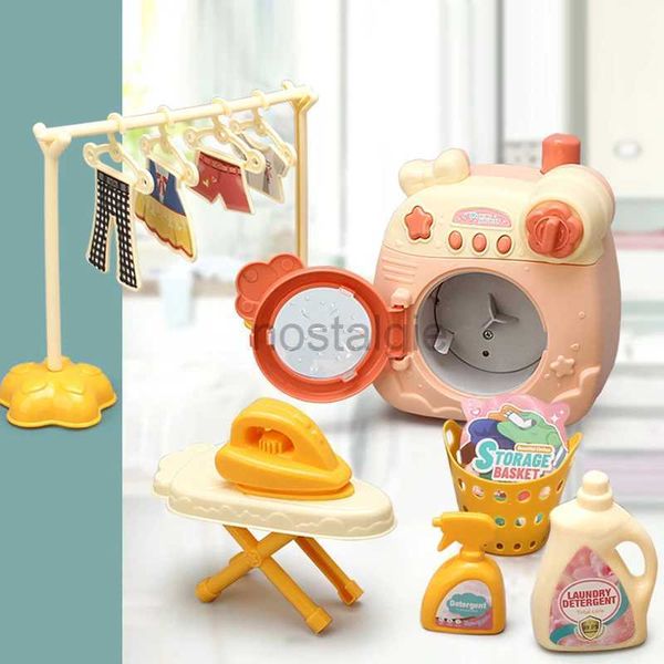 Kitchens Play Food Kids Mini Washing Machine Toy Enfants Pretend Play House Rotate Cleaning Lighting For Doll Simulation Toys for Girls 2443