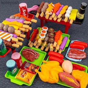 Kitchens Play Food Kids Play House Barbecue Toy Set Kitchen Pretend Play Cooking Toys Simulation Food Cookware BBQ Kit Cosplay Game GiftsL231104