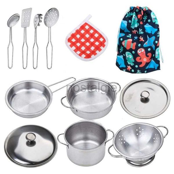 Kitchens Play Food Kids Simulation Play House Toy en acier inoxydable Cuisine Cuisine Ustensiles Pots Pans Toy Miniature Kitchen Tool Set 2443