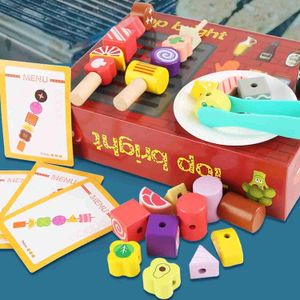 Kitchens Play Food Kitchens Play Food Montessori BBQ Toys Kitchen Play Food Set Wood Maker Blender Combination Small Appliance Toy pour Boy Girl WX5.28