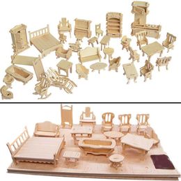 Cocinas jugar comida miniatura 1 12 muebles de casa de muñecas para muñecas Mini 3D rompecabezas de madera DIY modelo de construcción juguetes niños regalo 221202