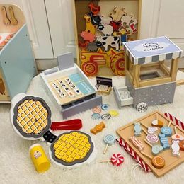 Cuisines jouer à la nourriture Montessori Mama en bois enfants caisse enregistreuse jouet semblant d'argent pour avec Scanner et carte de crédit 230830