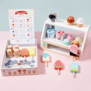 Cuisines Jouer à la nourriture Montessori Simulation Plateau de crème glacée Ensemble Jouet éducatif Faire semblant de magasin en bois Cône Cuisine Cadeau pour les enfants 230830