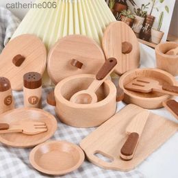 Cocinas Jugar Comida Madera Natural Juguetes Preescolares para Niños Frutas Y Verduras Simulación Casa De Juego Utensilios De Cocina Modelo De Madera Cognitivo ToysL231026