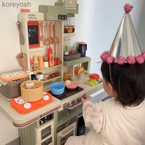 Kitchens Play Food Nouveau 93 cm grand jouet de cuisine maison de jeu pour enfants ensemble d'ustensiles de cuisine Simulation Spray bébé Mini nourriture cuisine cadeaux de noël fille ToysL231104