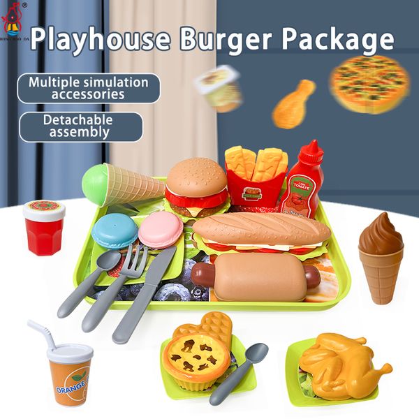 Cuisines jouer à la nourriture semblant accessoires cuisine jouet Playhouse Hamburger Dot Pizza ensemble ustensiles de cuisine jouets pour filles cadeau 230830
