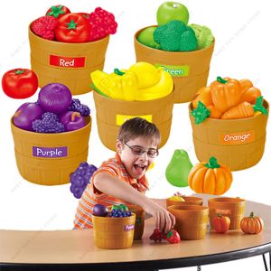 Cuisines jouer à la nourriture semblant ensemble fruits légumes avec seau de stockage jouets Montessori couleur Simulation cadeaux pour enfants 230925
