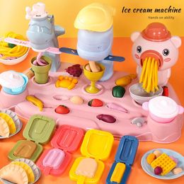 Cuisines Jouer à la nourriture Faire semblant de cochon Machine à nouilles Maison familiale Ensemble de jouets Argile colorée Plasticine Moule à crème glacée Jouets pour enfants 231215