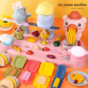 Keukens Speelvoedsel Doe alsof je Piggy Noodle Machine Familiehuis Speelgoedset Gekleurde Klei Plasticine Ijsvorm Kinderspeelgoed 231215