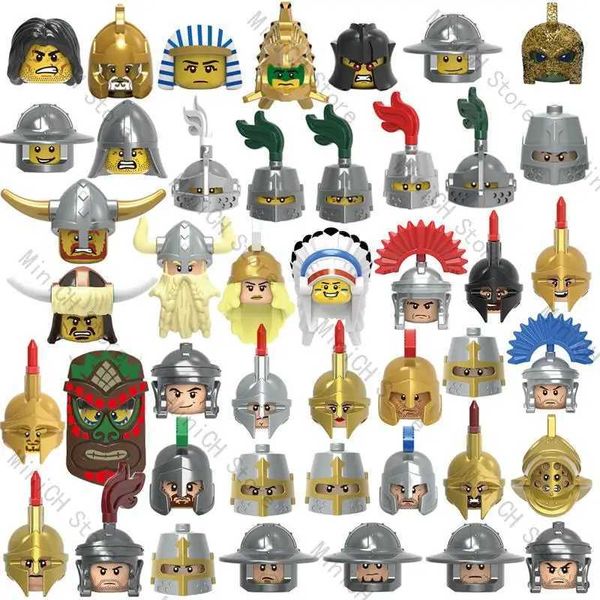 Kitchens Play Food vendiendo caballeros medievales soldados romanos Armets de armas de armas bloques de construcción fotos accesorios de juguetes para niños S24516
