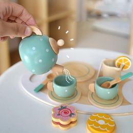 Keukens Play Food Tea Party Servies Houten Handwerk Speelgoed Keuken Pretend Play Set voor Peuters Kinderen Verjaardagscadeau Gunsten Keuken Speelgoed Cadeau 230614