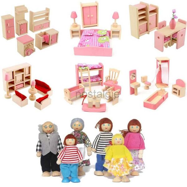 Cocinas Play Food Wooden Dollhouse Muebles en miniatura para muñecas Niños Niños House Play Juguete Mini Muebles Muebles Juguetes Boys Girls Regalos 2443