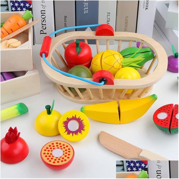 Cuisines Jouer Alimentaire En Bois Magnétique Fruits Légumes Combinaison Coupe Jouer Maison Jouet Enfants Faire Semblant Simation Panier Ensemble Enfants Drop Dhsb4