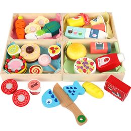 Cocinas Jugar comida Simulación de madera Cocina Juguete Montessori Pretend House Serie Cortar Frutas Postres Niños Verduras Juguetes educativos 230925