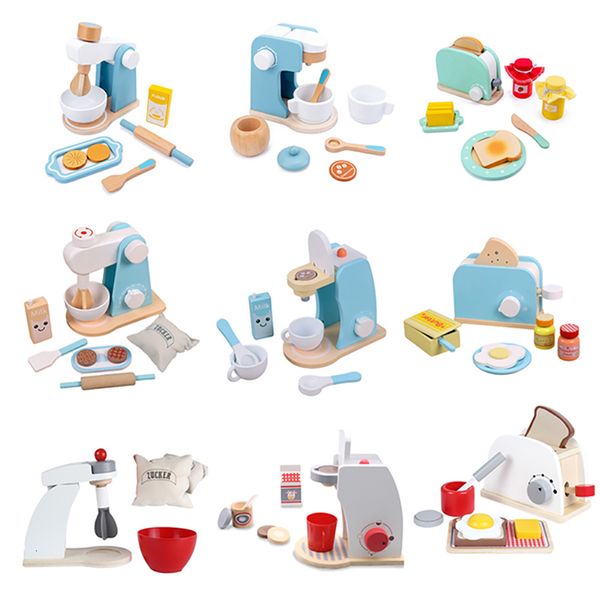 Cuisines Jouer à la nourriture en bois Simulation Cuisine Jouet Enfants Faire semblant de cuisiner Maison Machine à pain Café Bébé Éducation précoce Cadeau amusant 221123