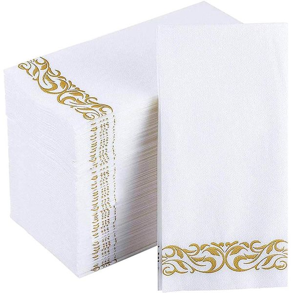 Ustensiles de cuisine 50 pièces serviettes jetables sans poussière élégante serviette à l'ancienne feuille d'aluminium doré salle de bain anniversaire fête de mariage décoration