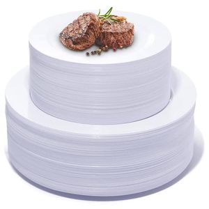 Ustensiles de cuisine Assiettes rondes en plastique blanches Assiettes à dîner jetables Assiettes à gâteaux Assiettes de fête rigides de qualité supérieure Assiettes à apéritif pour fête de mariage