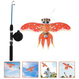 Accessoires de cerf-volant 1 Ensemble de cerfs-volants pour enfants faciles à voler en plein air cerf-volant Kites Kites avec cannes à pêche utilisées pour les parcs de jardins jouets extérieurs de la plage WX5.21