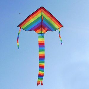 Accesorios para cometas 100*160 Cm colorido Arco Iris cola larga nailon cometas al aire libre juguete volador para niños sin barra de Control ni línea