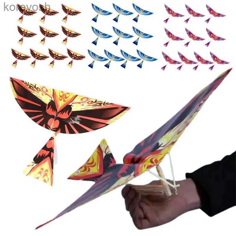 연 액세서리 10pcs/set kids kid un fun biomimetic birds kites 야외 스포츠 장난감 고무 밴드 전동 비행 장난감 어린이 야드 게임 48*36cml231118