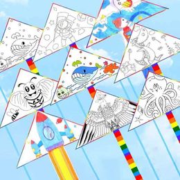 Vliegeraccessoires 1 st blanco kite diy childrens educatie schilderen vlieger gemakkelijk te vliegen kinderen vlieger vliegspeelgoed kinderen kinderen buitenspeelgoed wx5.21