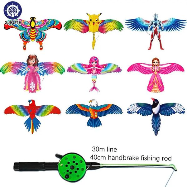 Accessoires de cerf-volant 1 ensemble enfants jouet volant dessin animé papillon sirène perroquet pies aigle avec poignée enfants Sports de plein air jouets 231018