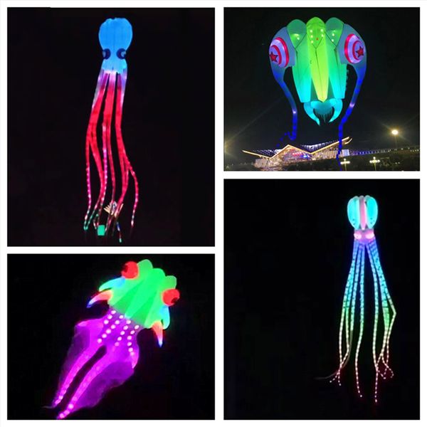 Accessoires de cerf-volant 20m Octopus LED Kites volants trilobites Kite pour adultes ligne de corde de planche à vue avec batterie 230711