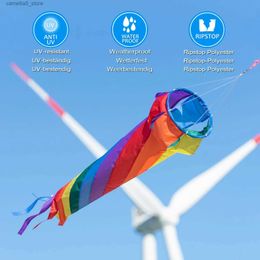 Accesorios para cometas Manga de viento de 90 cm Kite Rainbow Spinning Turbine Windsock con rodamientos de bolas giratorios para postes de bandera Kite Tail Windsock Pole Outdoor Q231103