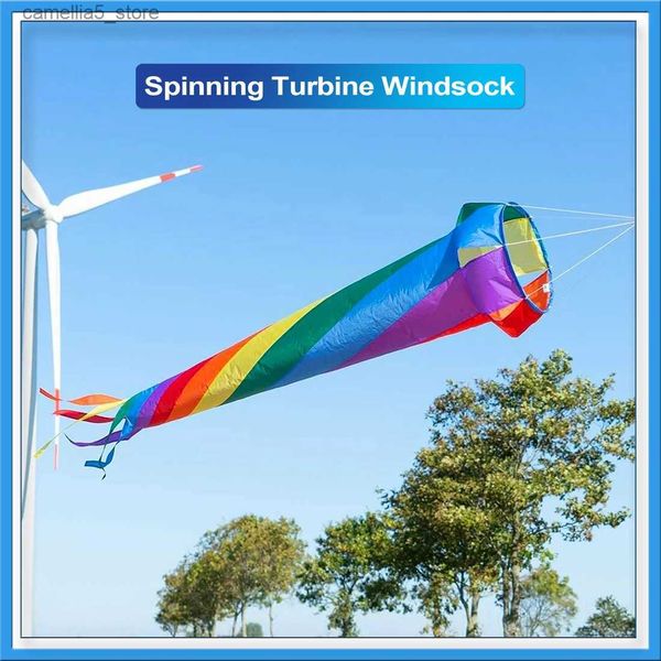 Accesorios para cometas Manga de viento de 90 cm Kite Rainbow Spinning Turbine Windsock con rodamientos de bolas giratorios para postes de bandera Kite Tail Windsock Pole Outdoor Q231104