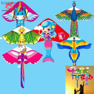 Kite Accessories Nouveau 1.4 M 3D Dragon sirène paon perroquet cerf-volant pour enfants Nylon KiteToys mouche cerfs-volants en plein air printemps été automne ToyL231118