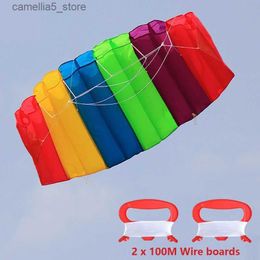 Accesorios de cometa Envío gratis Rainbow Soft Double Line Stunt Kite Paragliding Power Inflable Kiteboarding Beach Kite Juguetes voladores para niños Q231104