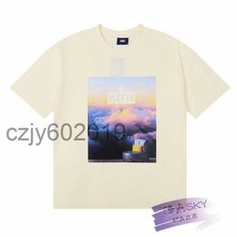Kith Store Exclusive Sky Cloud Print Sea Line Casual Mens and Women's Short à manches courtes Summeraqxz