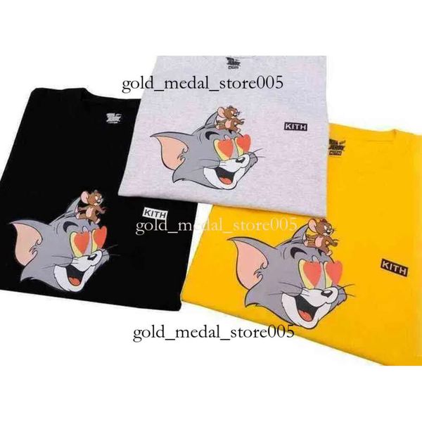 Kith camiseta maré alta marca masculina camisetas gato mouse impresso manga curta dos desenhos animados para homens mulheres camisetas de algodão marcas tshirt moda 517