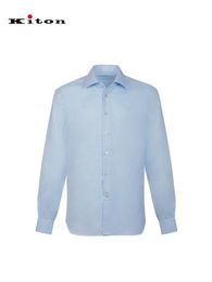 Kiton topkwaliteit herenoverhemden herfst katoen gemengd lichtblauw shirt met lange mouwen