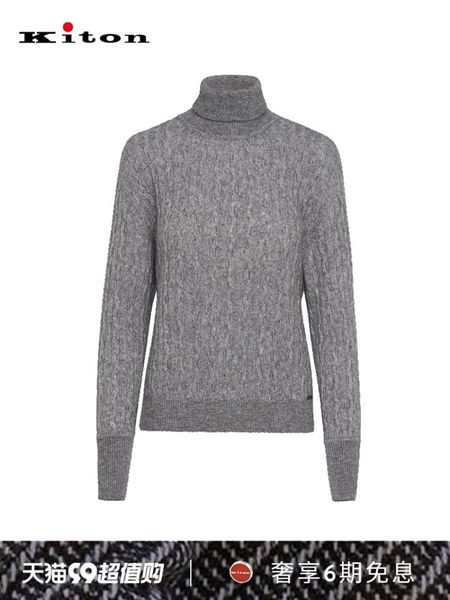 Kiton Sweaters de mujer de alta calidad de invierno Cabalero de seda de jultos de seda Turtleneck Twist negro y gris