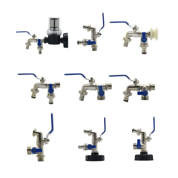 Kits 1/2 '' IBC connecteur de réservoir d'eau robinet 2 voies 1 voie tuyau d'arrosage adaptateur de robinet d'irrigation Joint en laiton raccord de remplacement boule Vae