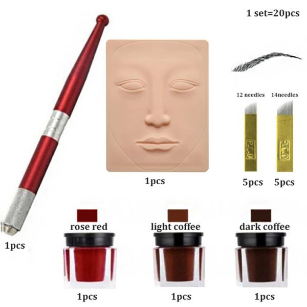 Kits 1 ensemble de Kits de tatouage de pratique de sourcil stylo de Microblading pratique aiguilles de tatouage de peau pratique encre Micropigmentation fournitures de tatouage