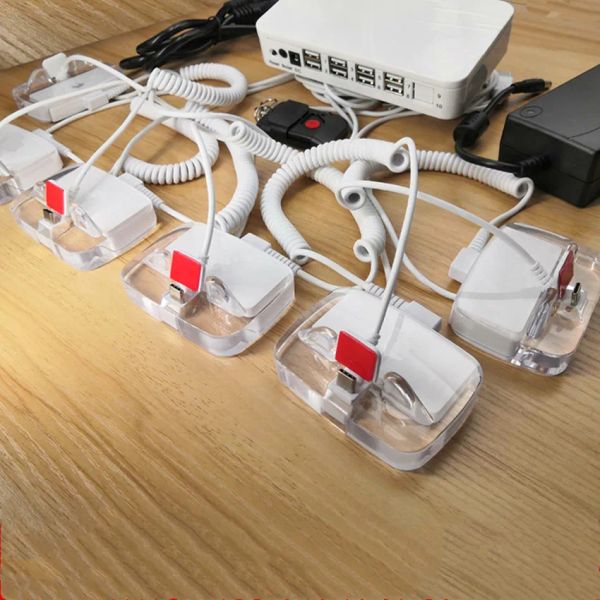 Kits 10 ports Téléphone cellulaire Affichage d'alarme antitheft avec un support acrylique rechargeable