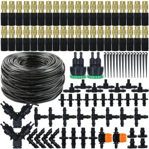 Kits 1050M Tuin 4/7mm Slang Automatische Druppelirrigatie Kit Systeem 1/4 ''Messing Mist Nozzles voor Gazon Potplanten Kas