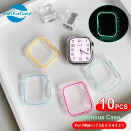 Kits 10 -stcs Lumineuze deksel voor Apple Watch 45mm 41 mm 38 mm 42 mm 40 mm 44 mm Hard PC Bumper beschermend frame op Iwatch 8 7 6 5 4 3 SE Case