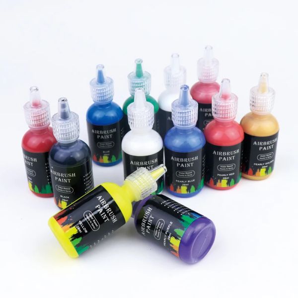 Kits 12/6colors / ensemble bricolage aérographe nail art encre acrylique peinture à encre pigments aérographe pour les pochoirs à ongles art en pulvérisation