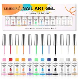 Kits 12bottle / ensemble Nail Art Vernis Hook Line Peinture Gel Ligne Gel Gel Kit Nail Art Design pour les ongles de peinture UV / LED